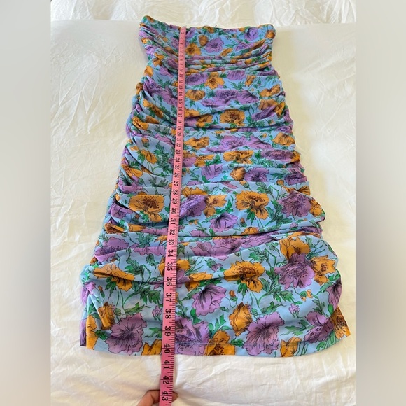 Veronica Beard | SZ 14 | Lake Blue Quiana Floral Strapless Ruched Midi Dress NWT - Picture 3 of 12